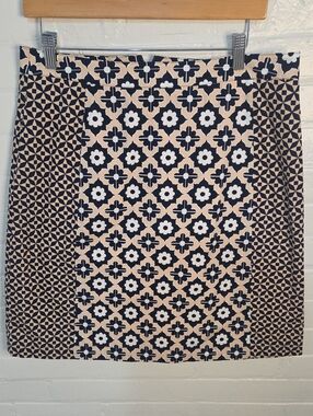 Boden Tan And Navy Geometric Tile-Print Skirt